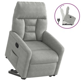 Sillón reclinable elevable tela de microfibra gris claro