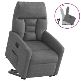 Sillón reclinable elevable tela de microfibra gris oscuro