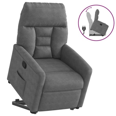 Sillón reclinable elevable tela de microfibra gris oscuro