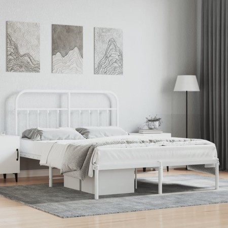 Bettgestell aus weißem Metall mit Kopfteil 140x200 cm von vidaXL, Betten und Lattenroste - Ref: Foro24-352628, Preis: 99,47 €...