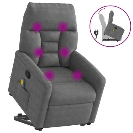 Sillón reclinable masaje elevable tela microfibra gris oscuro