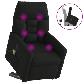Sillón reclinable de masaje elevable tela de microfibra negro