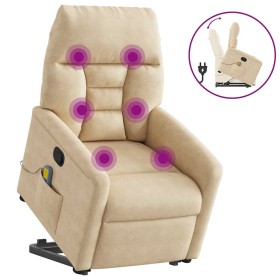 Sillón reclinable de masaje elevable tela de microfibra crema