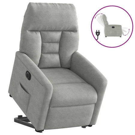 Sillón eléctrico reclinable elevable tela microfibra gris claro