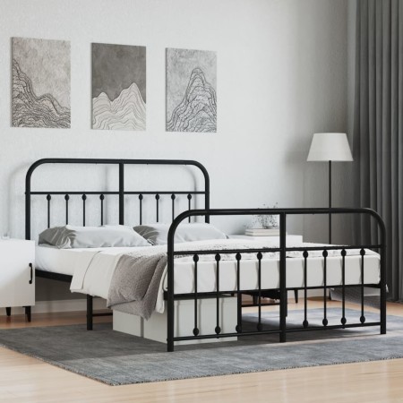 Black metal headboard and footboard bed frame 140x200 cm by vidaXL, Beds and slatted bases - Ref: Foro24-352597, Price: 130,0...