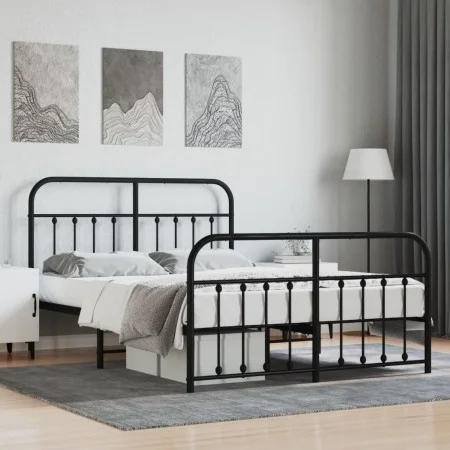 Black metal headboard and footboard bed frame 140x200 cm by vidaXL, Beds and slatted bases - Ref: Foro24-352597, Price: 128,0...