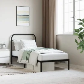 Bed frame with black metal headboard 90x190 cm by vidaXL, Beds and slatted bases - Ref: Foro24-352570, Price: 75,65 €, Discou...
