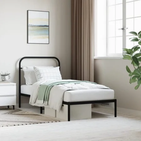 Bed frame with black metal headboard 90x190 cm by vidaXL, Beds and slatted bases - Ref: Foro24-352570, Price: 75,48 €, Discou...