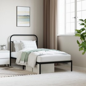 Estructura de cama con cabecero metal negro 100x190 cm de vidaXL, Camas y somieres - Ref: Foro24-352572, Precio: 80,69 €, Des...