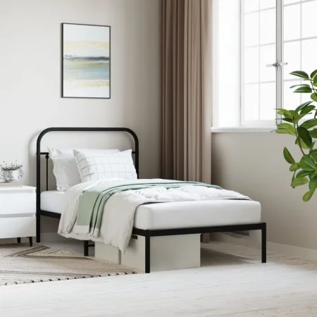Bed frame with black metal headboard 100x190 cm by vidaXL, Beds and slatted bases - Ref: Foro24-352572, Price: 79,40 €, Disco...