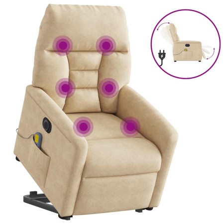 Sillón masaje eléctrico reclinable elevable tela crema