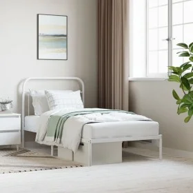 Metal bed frame with white headboard 100x190 cm by vidaXL, Beds and slatted bases - Ref: Foro24-352621, Price: 80,80 €, Disco...