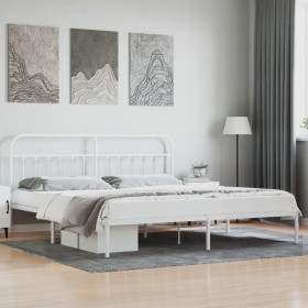 Estructura de cama de metal con cabecero blanco 193x203 cm