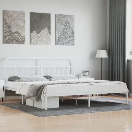 Metal bed frame with white headboard 193x203 cm by vidaXL, Beds and slatted bases - Ref: Foro24-352633, Price: 127,68 €, Disc...