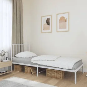 Bettgestell aus Metall mit weißem Kopfteil 90x190 cm von vidaXL, Betten und Lattenroste - Ref: Foro24-350923, Preis: 66,82 €,...