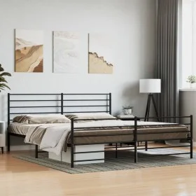 Black metal headboard and footboard bed frame 180x200 cm by vidaXL, Beds and slatted bases - Ref: Foro24-352341, Price: 121,2...