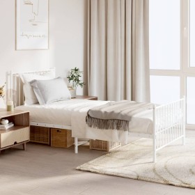 Estructura cama metal con cabecero y pie cama blanca 90x190 cm de vidaXL, Camas y somieres - Ref: Foro24-350941, Precio: 68,6...