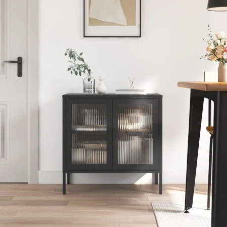 Sideboard aus schwarzem Glas und Stahl, 70 x 35 x 70 cm von vidaXL, Sideboards - Ref: Foro24-353001, Preis: 160,12 €, Rabatt: %
