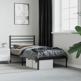 Bed frame with black metal headboard 90x190 cm by vidaXL, Beds and slatted bases - Ref: Foro24-352311, Price: 63,74 €, Discou...