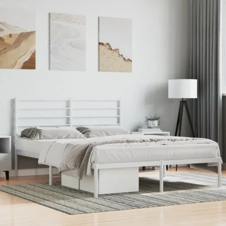 Bettgestell aus weißem Metall mit Kopfteil 160x200 cm von vidaXL, Betten und Lattenroste - Ref: Foro24-352371, Preis: 123,18 ...