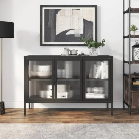Black glass and steel sideboard 105x35x70 cm by vidaXL, Sideboards - Ref: Foro24-353002, Price: 232,38 €, Discount: %