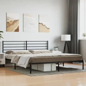 Bed frame with black metal headboard 193x203 cm by vidaXL, Beds and slatted bases - Ref: Foro24-352325, Price: 109,53 €, Disc...