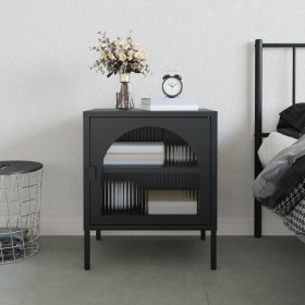 Mesita de noche vidrio y acero negro 50x35x60 cm de vidaXL, Mesitas de noche - Ref: Foro24-352997, Precio: 102,33 €, Descuent...