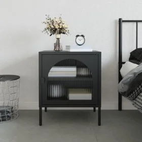 Mesita de noche vidrio y acero negro 50x35x60 cm de vidaXL, Mesitas de noche - Ref: Foro24-352997, Precio: 101,12 €, Descuent...