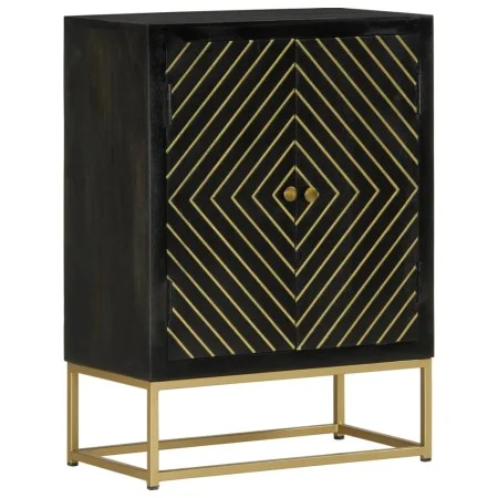 Sideboard with 2 black and gold mango wood doors 55x30x75 cm by vidaXL, Sideboards - Ref: Foro24-352042, Price: 230,40 €, Dis...
