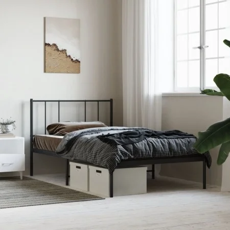 Estructura de cama con cabecero metal negro 100x200 cm de vidaXL, Camas y somieres - Ref: Foro24-352475, Precio: 75,21 €, Des...