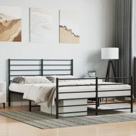 Black metal headboard and footboard bed frame 150x200 cm by vidaXL, Beds and slatted bases - Ref: Foro24-352339, Price: 110,0...