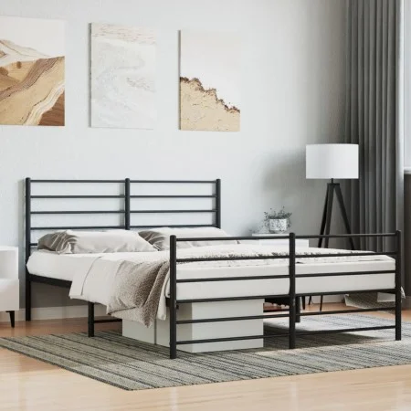 Black metal headboard and footboard bed frame 150x200 cm by vidaXL, Beds and slatted bases - Ref: Foro24-352339, Price: 110,0...