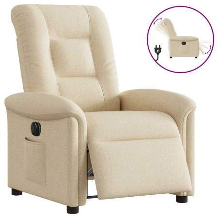 Sillón reclinable eléctrico de tela crema