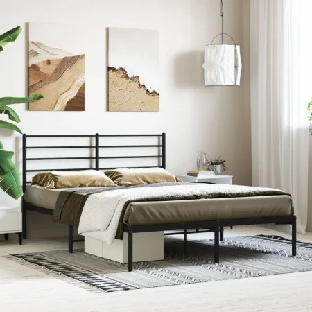 Bed frame with black metal headboard 140x190 cm by vidaXL, Beds and slatted bases - Ref: Foro24-352319, Price: 89,54 €, Disco...