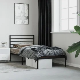 Bed frame with black metal headboard 75x190 cm by vidaXL, Beds and slatted bases - Ref: Foro24-352309, Price: 56,63 €, Discou...
