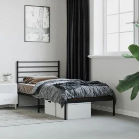 Bed frame with black metal headboard 107x203 cm by vidaXL, Beds and slatted bases - Ref: Foro24-352315, Price: 75,66 €, Disco...