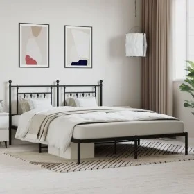 Bed frame with black metal headboard 183x213 cm by vidaXL, Beds and slatted bases - Ref: Foro24-353542, Price: 114,31 €, Disc...