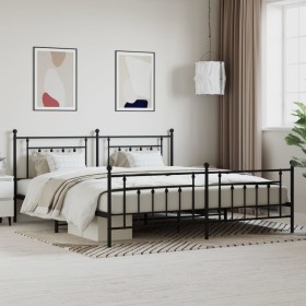 Black metal headboard and footboard bed frame 193x203cm by vidaXL, Beds and slatted bases - Ref: Foro24-353561, Price: 125,68...