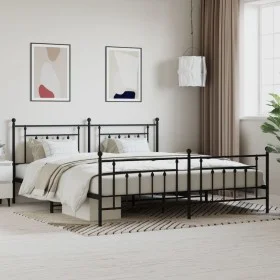 Black metal headboard and footboard bed frame 193x203cm by vidaXL, Beds and slatted bases - Ref: Foro24-353561, Price: 123,99...