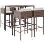 Gartentisch und Hochhocker 5 Stück und braune PE-Rattankissen von vidaXL, Gartensets - Ref: Foro24-3200655, Preis: 408,50 €, ...