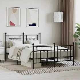 Black metal headboard and footboard bed frame 140x200 cm by vidaXL, Beds and slatted bases - Ref: Foro24-353556, Price: 125,8...