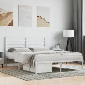 Metal bed frame with white headboard 135x190 cm by vidaXL, Beds and slatted bases - Ref: Foro24-352367, Price: 99,60 €, Disco...