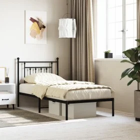 Bed frame with black metal headboard 90x190 cm by vidaXL, Beds and slatted bases - Ref: Foro24-353529, Price: 73,02 €, Discou...