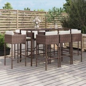 Gartentisch und Hochhocker 9-teilig und braune PE-Rattankissen von vidaXL, Gartensets - Ref: Foro24-3200650, Preis: 741,89 €,...