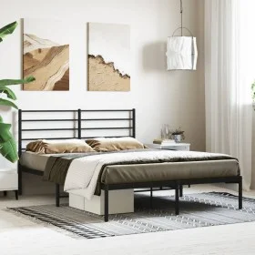 Bed frame with black metal headboard 120x200 cm by vidaXL, Beds and slatted bases - Ref: Foro24-352317, Price: 92,67 €, Disco...