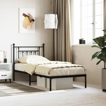 Estructura de cama con cabecero metal negro 90x200 cm de vidaXL, Camas y somieres - Ref: Foro24-353530, Precio: 71,32 €, Desc...