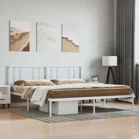 Metal bed frame with white headboard 180x200 cm by vidaXL, Beds and slatted bases - Ref: Foro24-352533, Price: 103,41 €, Disc...