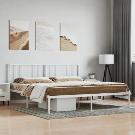 Metal bed frame with white headboard 180x200 cm by vidaXL, Beds and slatted bases - Ref: Foro24-352533, Price: 103,41 €, Disc...