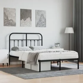 Bed frame with black metal headboard 120x190 cm by vidaXL, Beds and slatted bases - Ref: Foro24-352575, Price: 107,06 €, Disc...