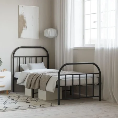 Bed frame with headboard and black metal footboard 90x200 cm by vidaXL, Beds and slatted bases - Ref: Foro24-353646, Price: 1...